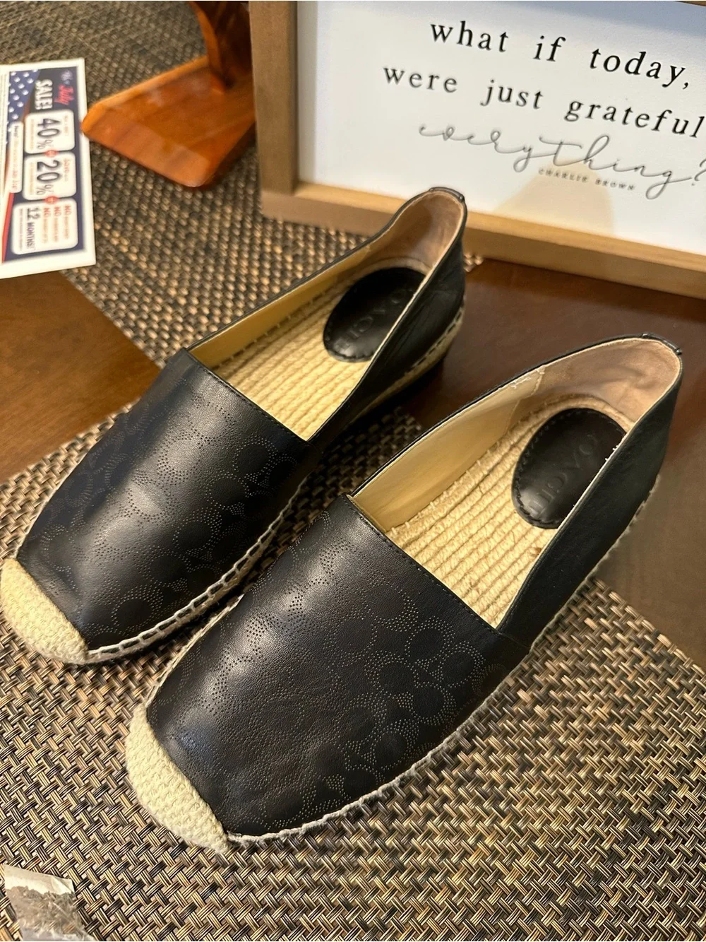 Black Espadrille Slip-On Flats